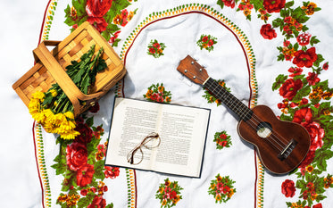 picnic basket book and ukulele