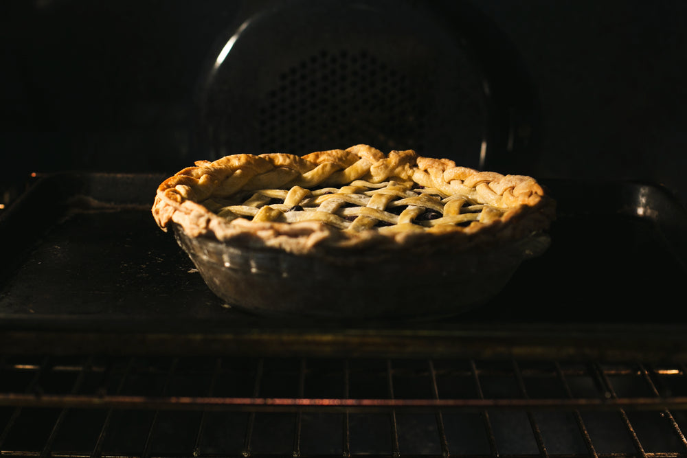 pie baking in oven