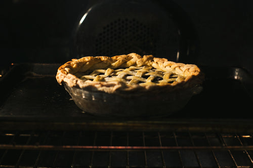 pie baking in oven