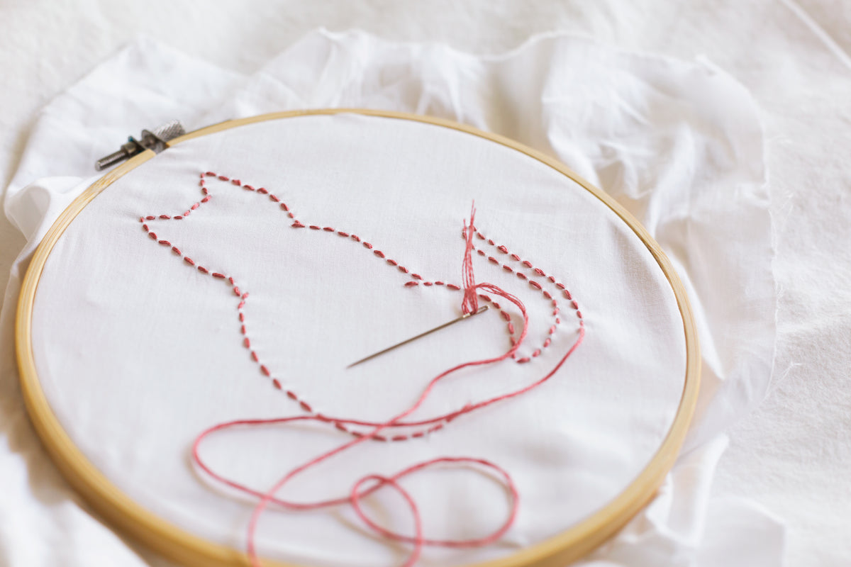 pink cat embroidery project