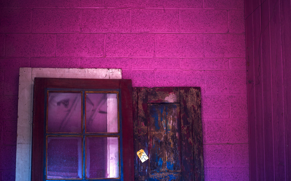 pink light on windows and doors