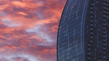 pink sky with skyscraper