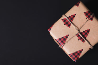 plaid tree wrapping paper on gift