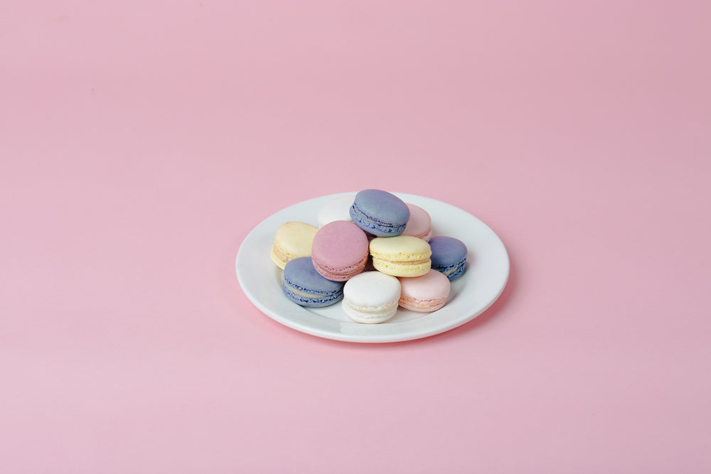 plate of pastel macarons