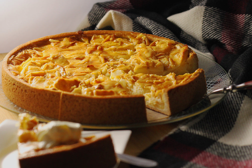 plated and sliced apple pie