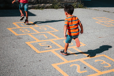 playing hopscotch together