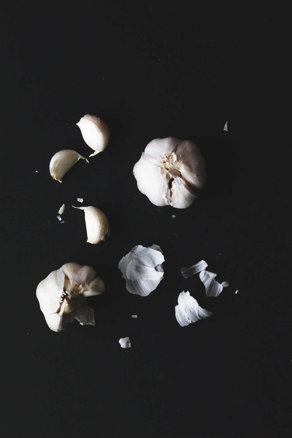 portrait of garlic cloves on a black background