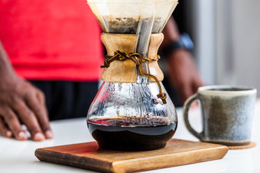 pour over coffee and cup close up