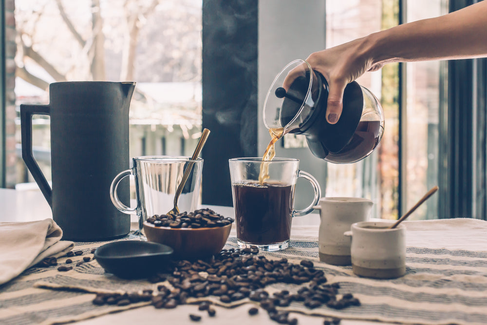 pouring hot coffee