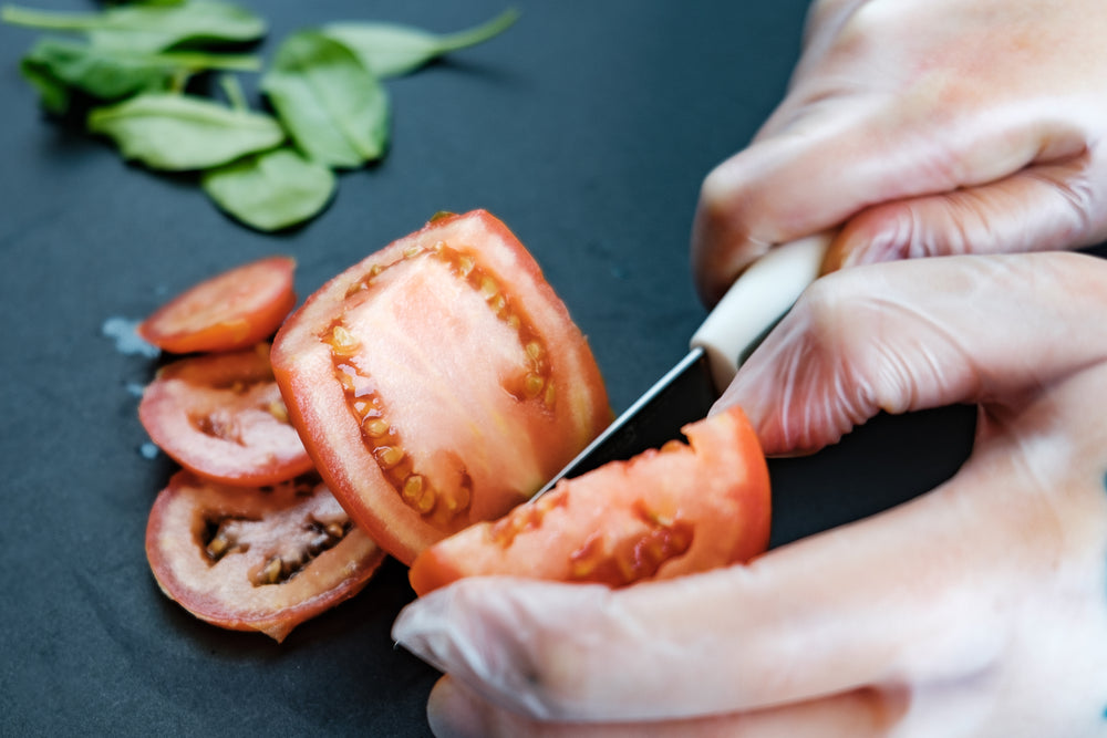 preparing food with gloves