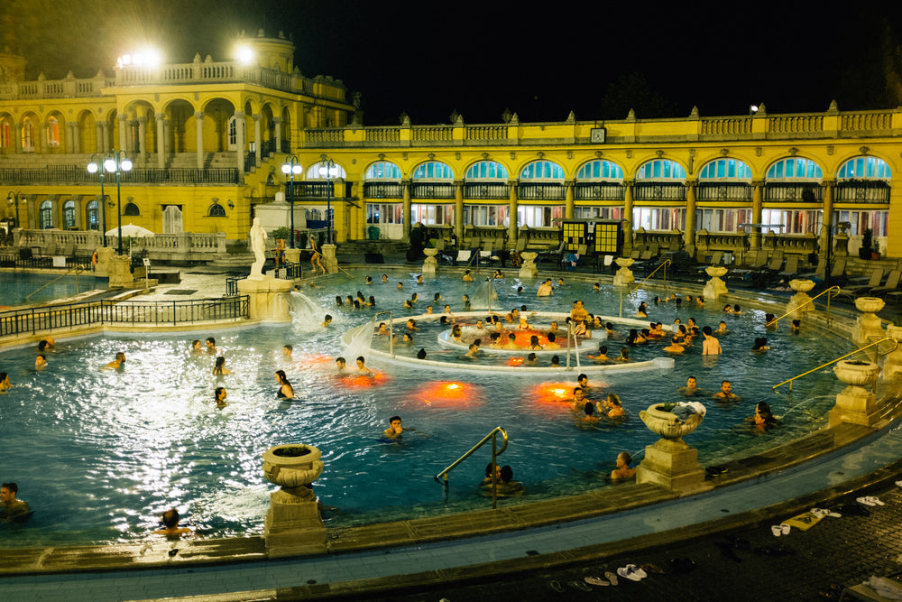 public swimming pool at night