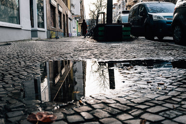 puddle reflects the architecture above