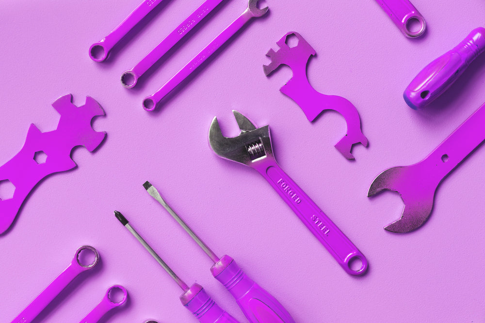 purple tools flatlay