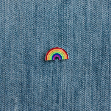 rainbow enamel pin denim