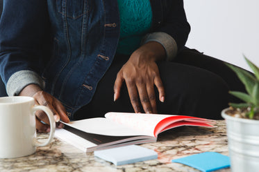 reading at coffee table