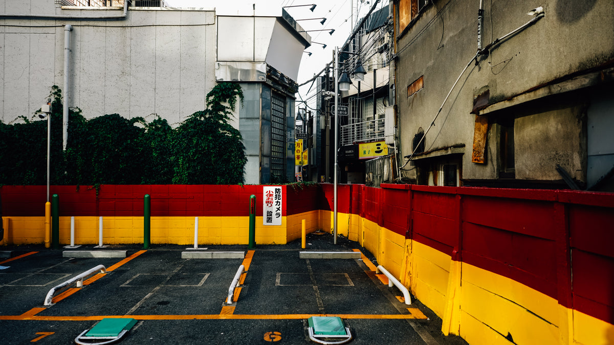 red and yellow japanese parking lot
