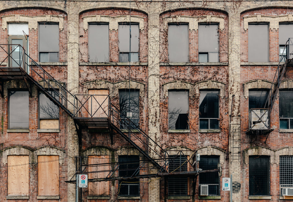 red brick building with vines