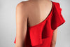 red dress shoulder detail