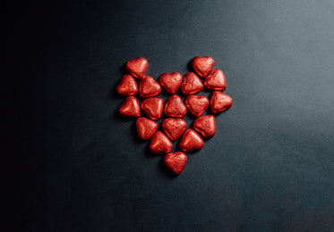 red foiled chocolate hearts in shape of a heart