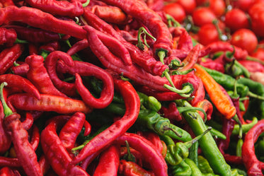 red green pepper pile