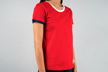 red t shirt with colored detail