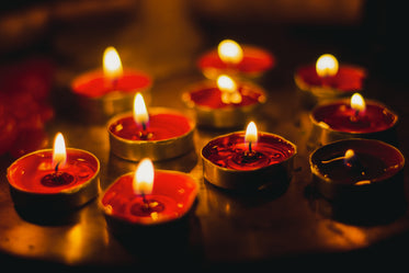 red tealights arranged for diwali