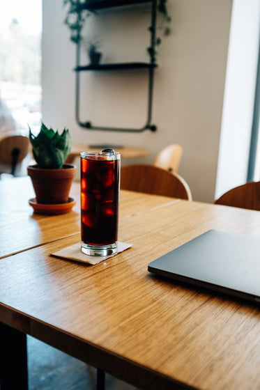 refreshing drink sitting on a wooden table