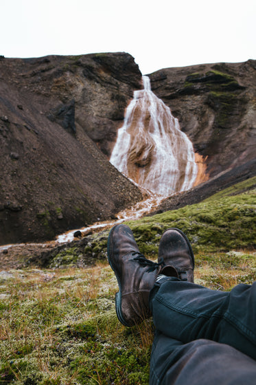 relaxing near waterfall