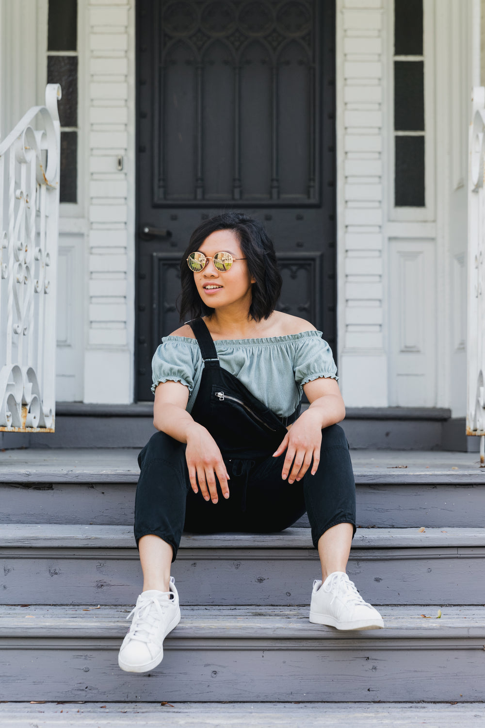 relaxing on steps