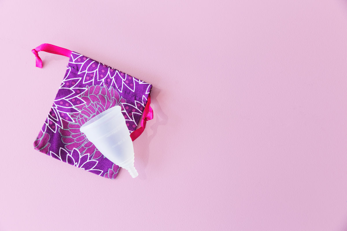 reusable menstrual cup and pouch