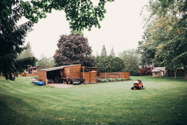 riding mower at rest on lawn