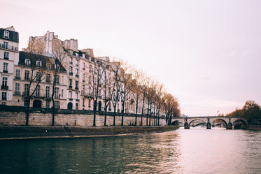 river reflects city