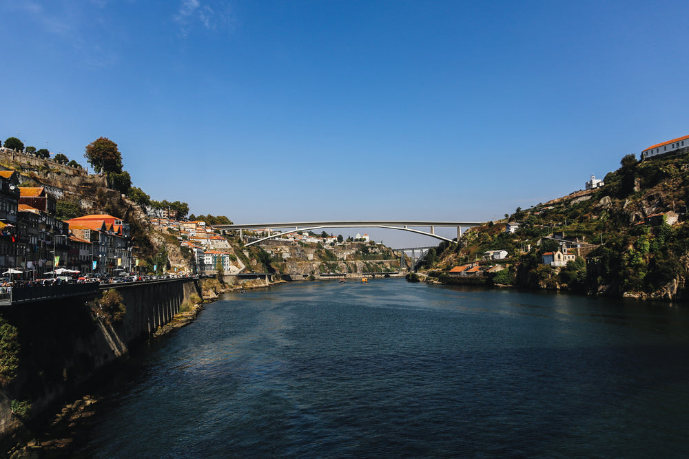 riverside town and bridge