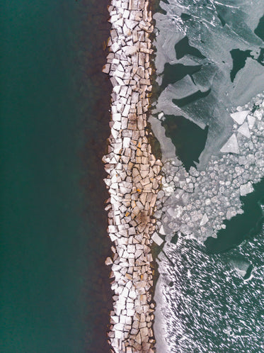 rocks separating clear water and ice