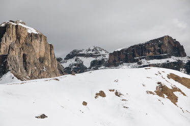 rocky mountenous landscape surrounded by snow