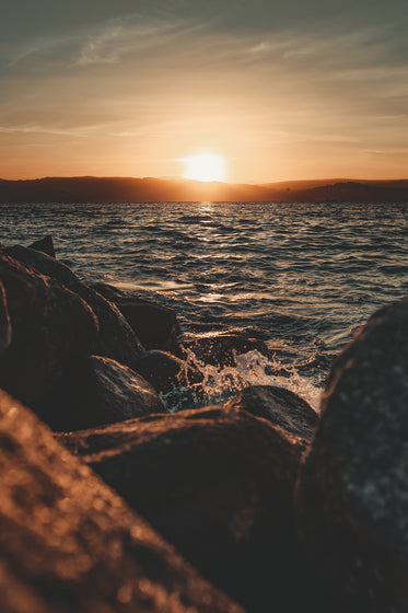 rocky seashore sunset