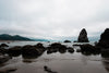 rocky shore and low clouds