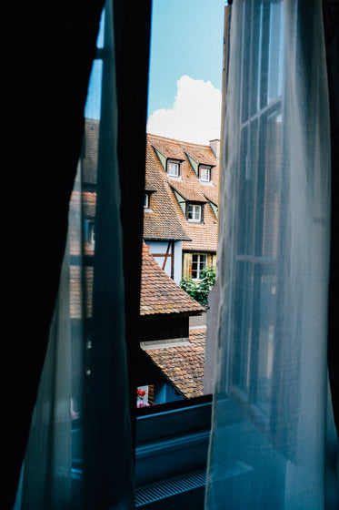 rooftops as seen through a window