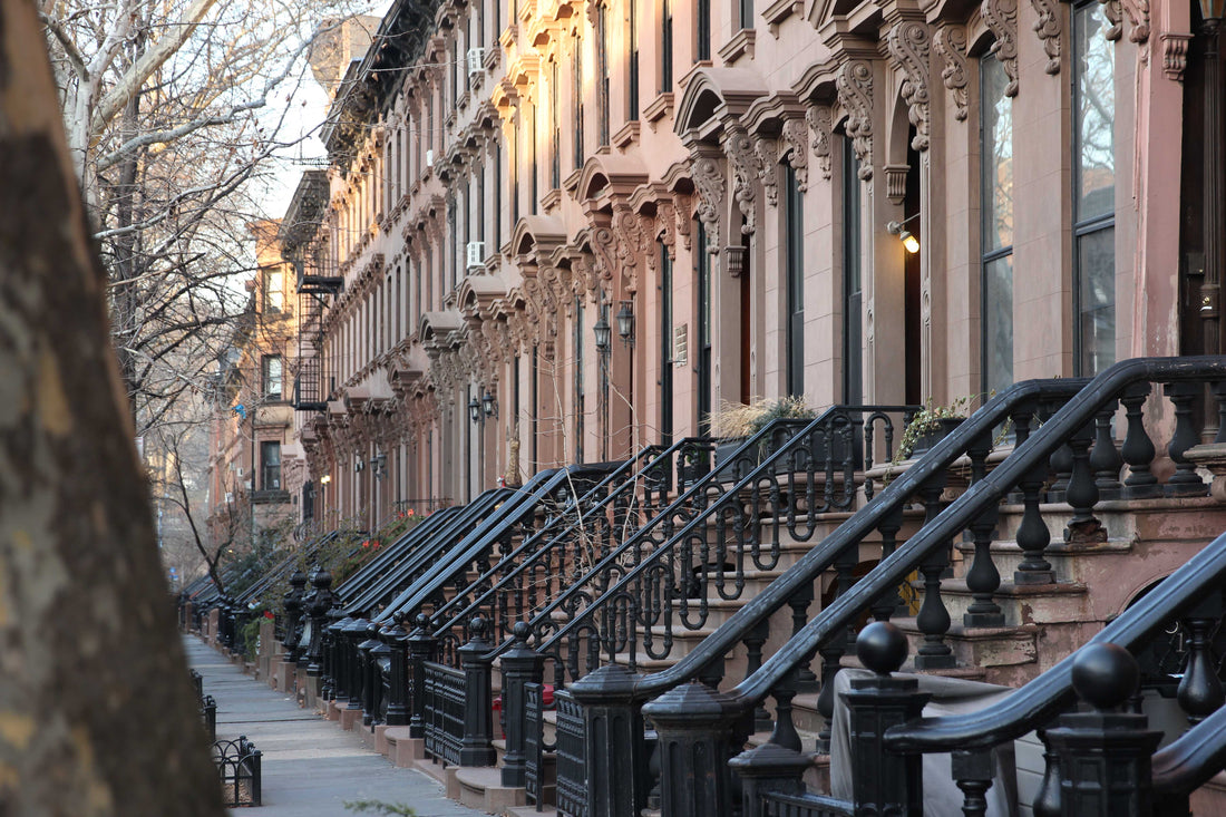 A row of city houses along a residential street