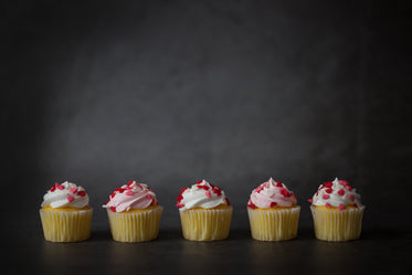 row of valentines cupcakes