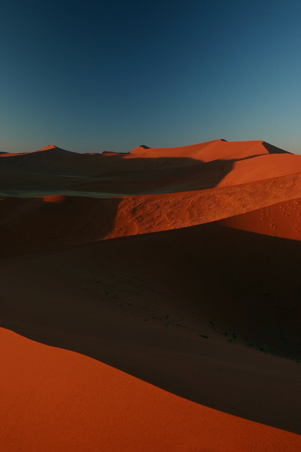 rust colored sand dunes against a deep blue sky