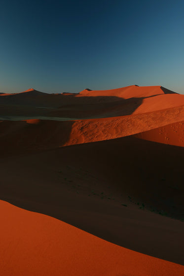 rust colored sand dunes against a deep blue sky