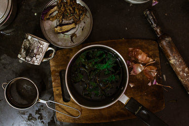 rustic cooking flatlay in kitchen