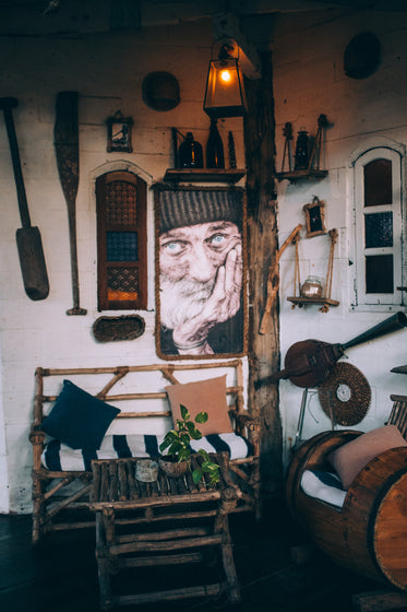 rustic room with antique ornaments