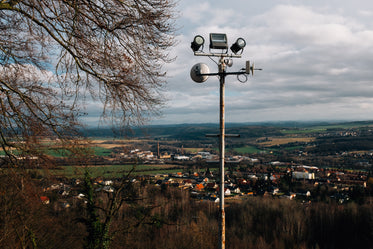 rusty post overlooking small village