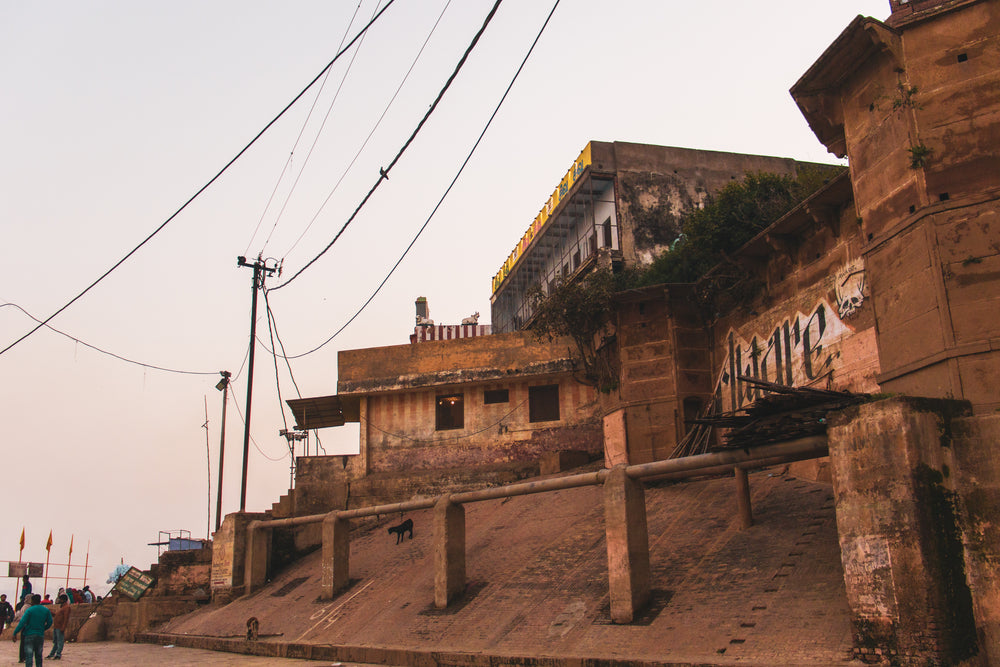 sandy building at sunset