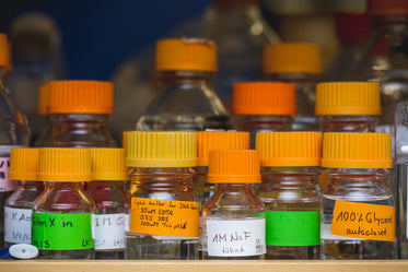 science lab chemical bottles