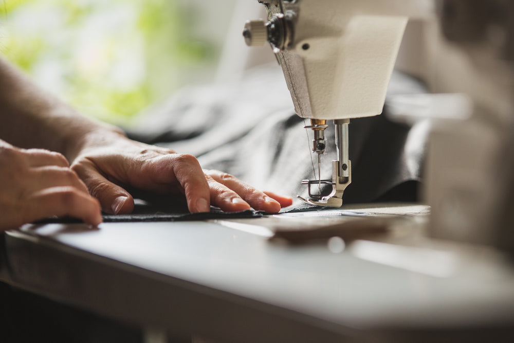 sewing machine in use