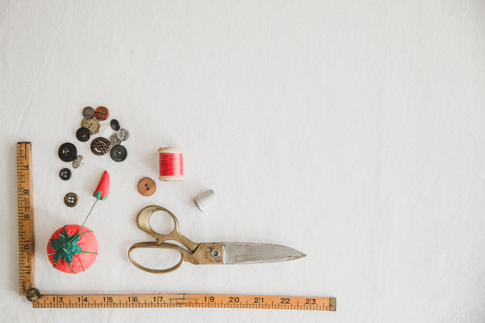 sewing tools corner flatlay