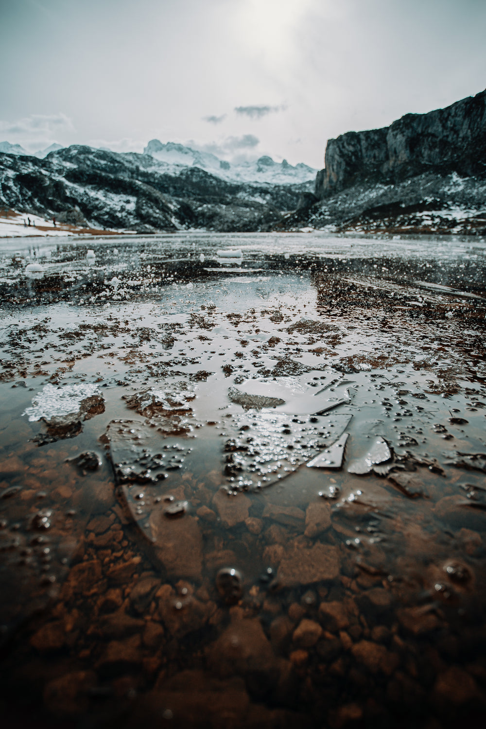 shards of broken ice on a lake